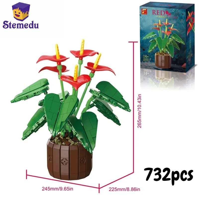 

732PCS Simulation Flower Bouquet Model Kit Building Blocks – DIY Permanent Home Decor Gift for Girls Small Particle Bricks