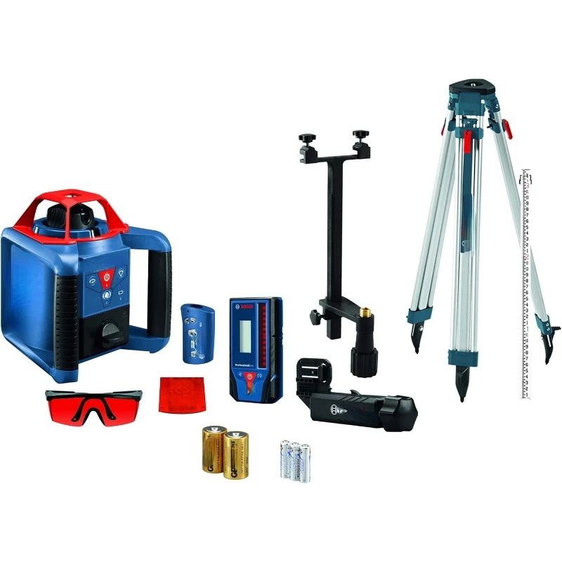 Self-Leveling Horizontal/Vertical Rotary Laser Kit, Includes Tripod, Grade Rod, Receiver, 2 D Batteries, Carrying Case,