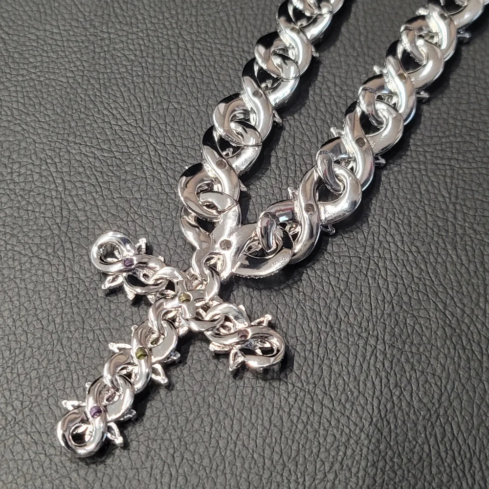 Fashion Iced Out Colorful Flowers Necklace Chain Luxurious Link Cross Chains For Women Hip Hop Jewelry Girl Birthday Gifts