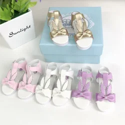 Mini sandálias de couro da moda, sapatos de boneca de menina para pés de 7cm, acessórios de bonecas bjd 1/3