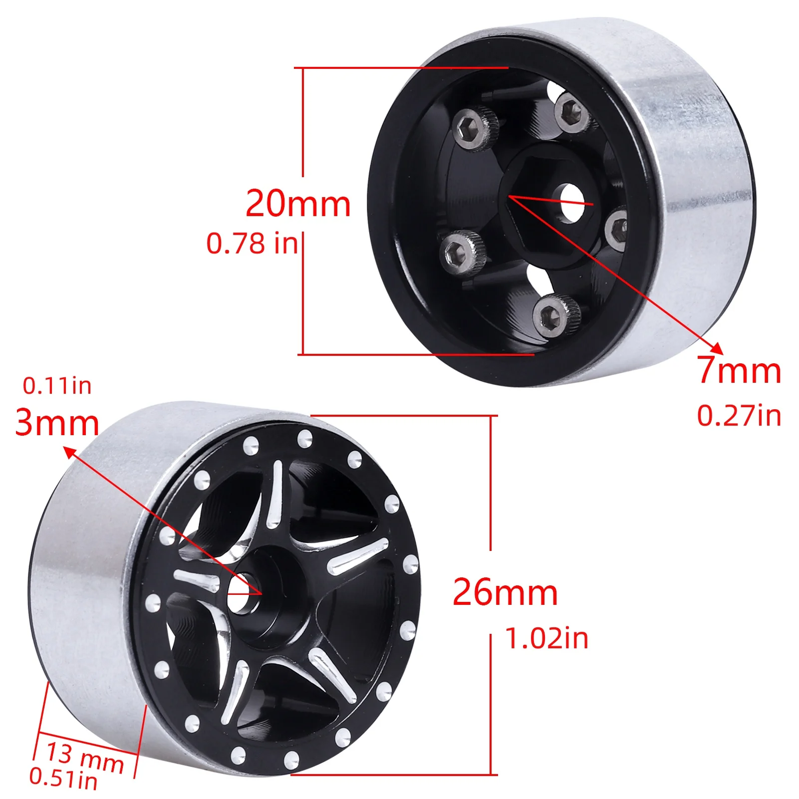 HobbyPark 1.0 Beadlock Wheels for TRX4M AX24 SCX24 FCX24 Enduro24 1/18 1/24 RC Crawler Car (Style B)