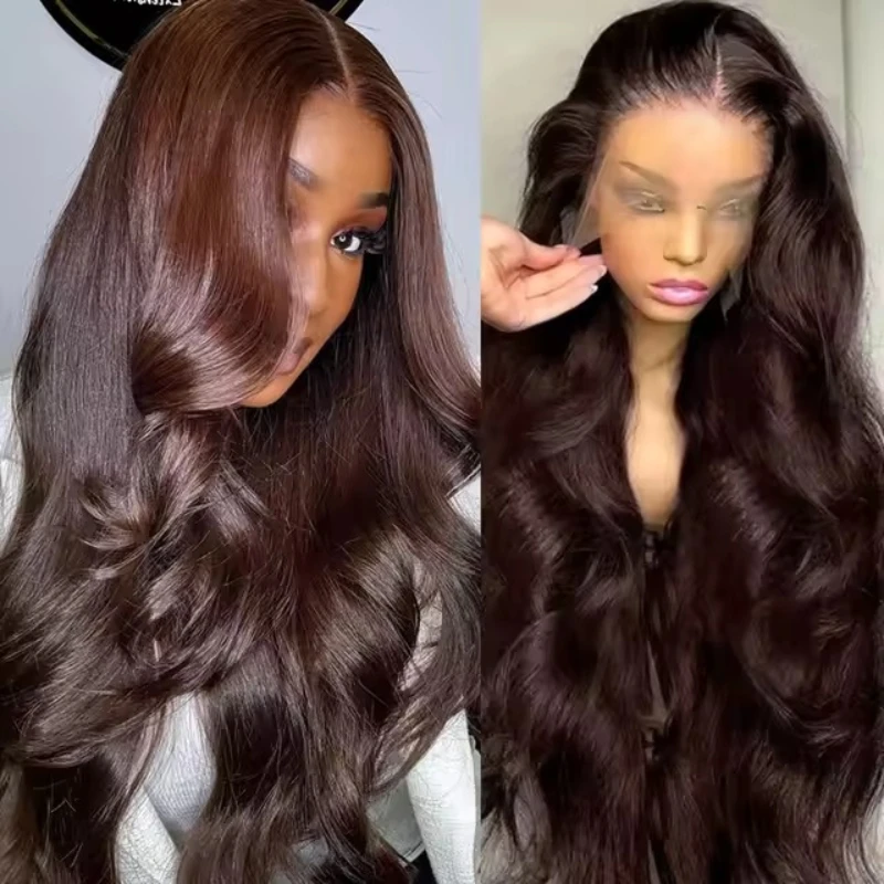 

Chocolate Brown 13x4 Lace Front Wig Brazilian Pre Plucked 13x5 HD Lace Frontal Wigs Dark Brown Body Wave Human Hair Closure Wigs