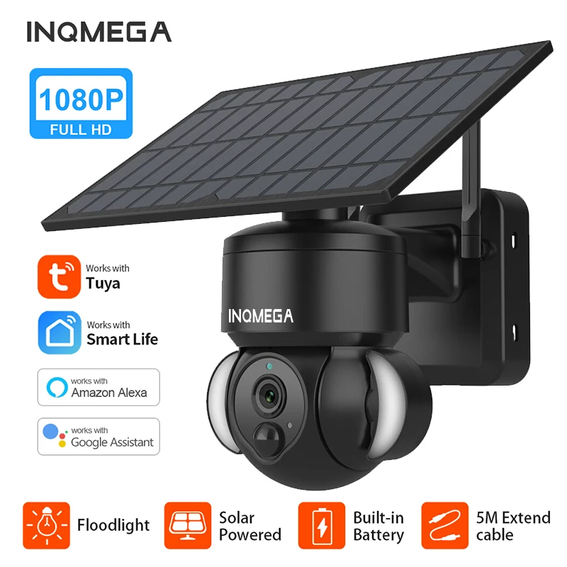 INQMEGA TUYA HD Alexa PIR Motion Detection Solar Security Camera wireless Solar Panel Supports cctv video security camera