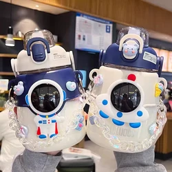 Kawaii Astronaut Space Water Bottle With 3D Stickers Straw BPA Free Cute 1300ml Large Plastic Juice Tea Gym Traval  Drink Bottle
