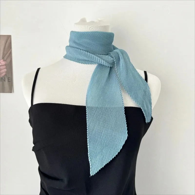 

New Korean Ins Crumpled Solid Color Long Silk Scarf Women Headband Temperament Scarf Summer Tied Bag Neck Protection Small Scarf