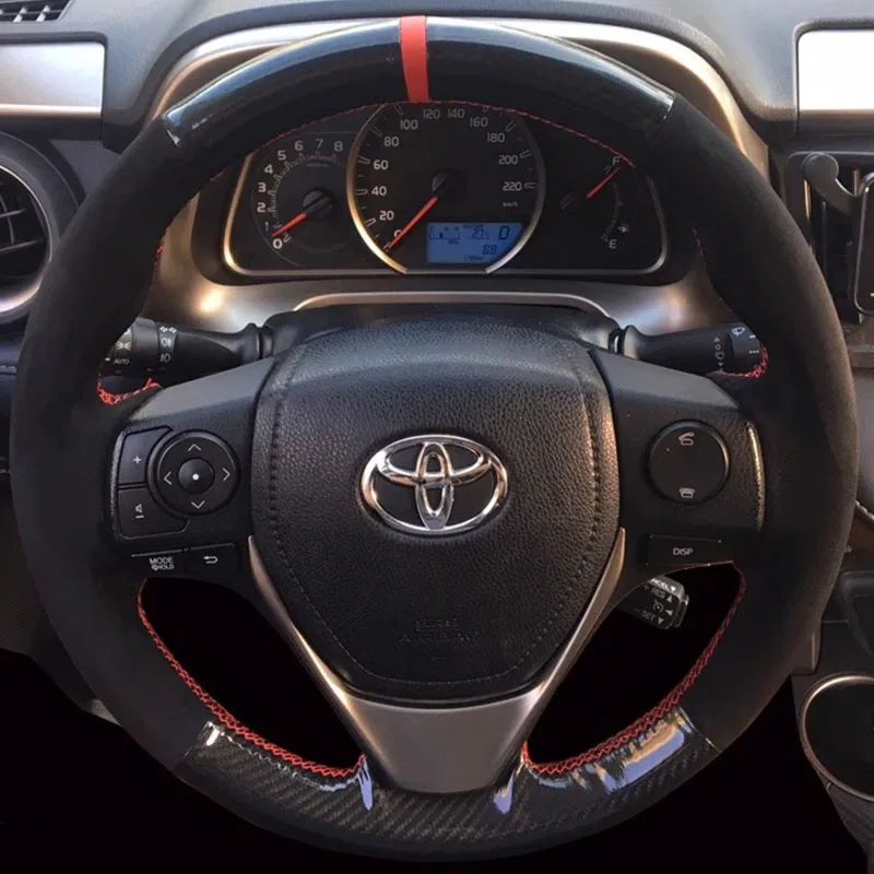 for Toyota RAV4 2013-2018 Corolla Auris 2014-2017 Hand-Stitched non-slip black carbon fibre suede car Steering Wheel Cover