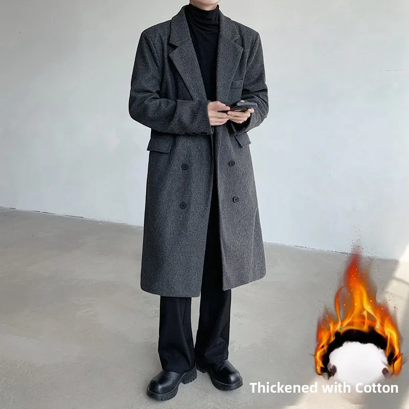 

Модное мужское шерстяное пальто ниже колена с двойной застежкой на пуговицы, свободного кроя, осенне-зимнее, новое, стильное, модное, длинное пальто