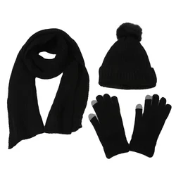 Warm Knitted Gloves Hat Scarf Three Piece Winter Windproof Plus Knitted Hat Three Piece Set Hat Gloves Scarf