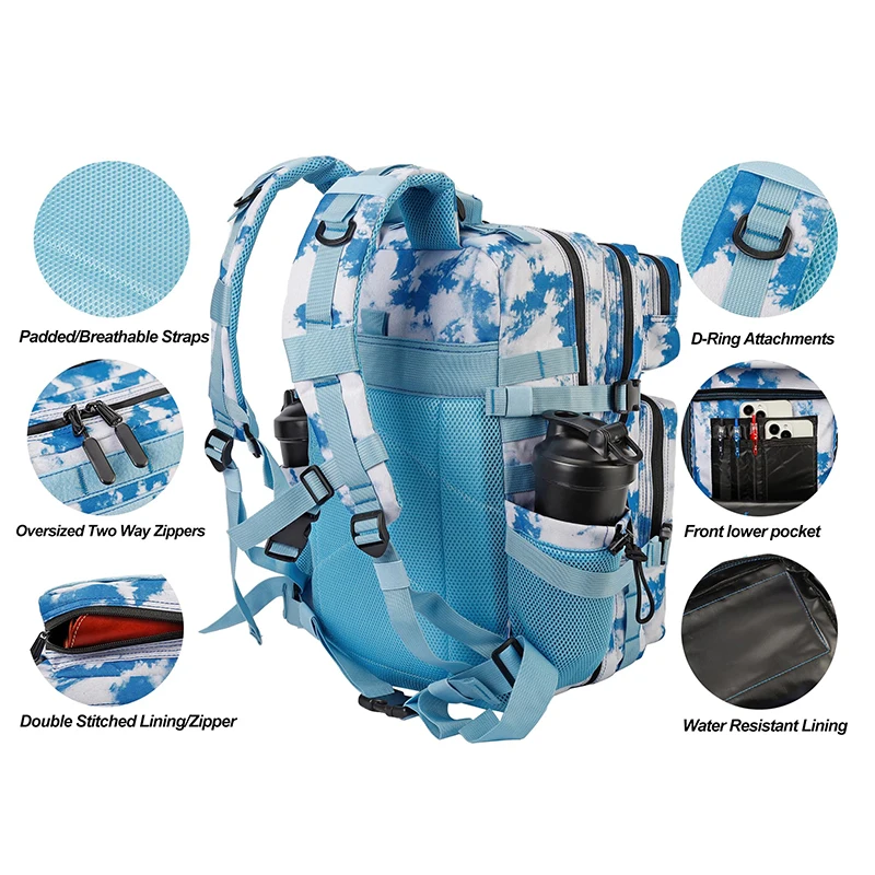 LHI 45L Tactical Hiking Backpack for Men and Women Weightlifting Outdoor Bug-out Bag EDC Survival Rucksack with Bottle Holder