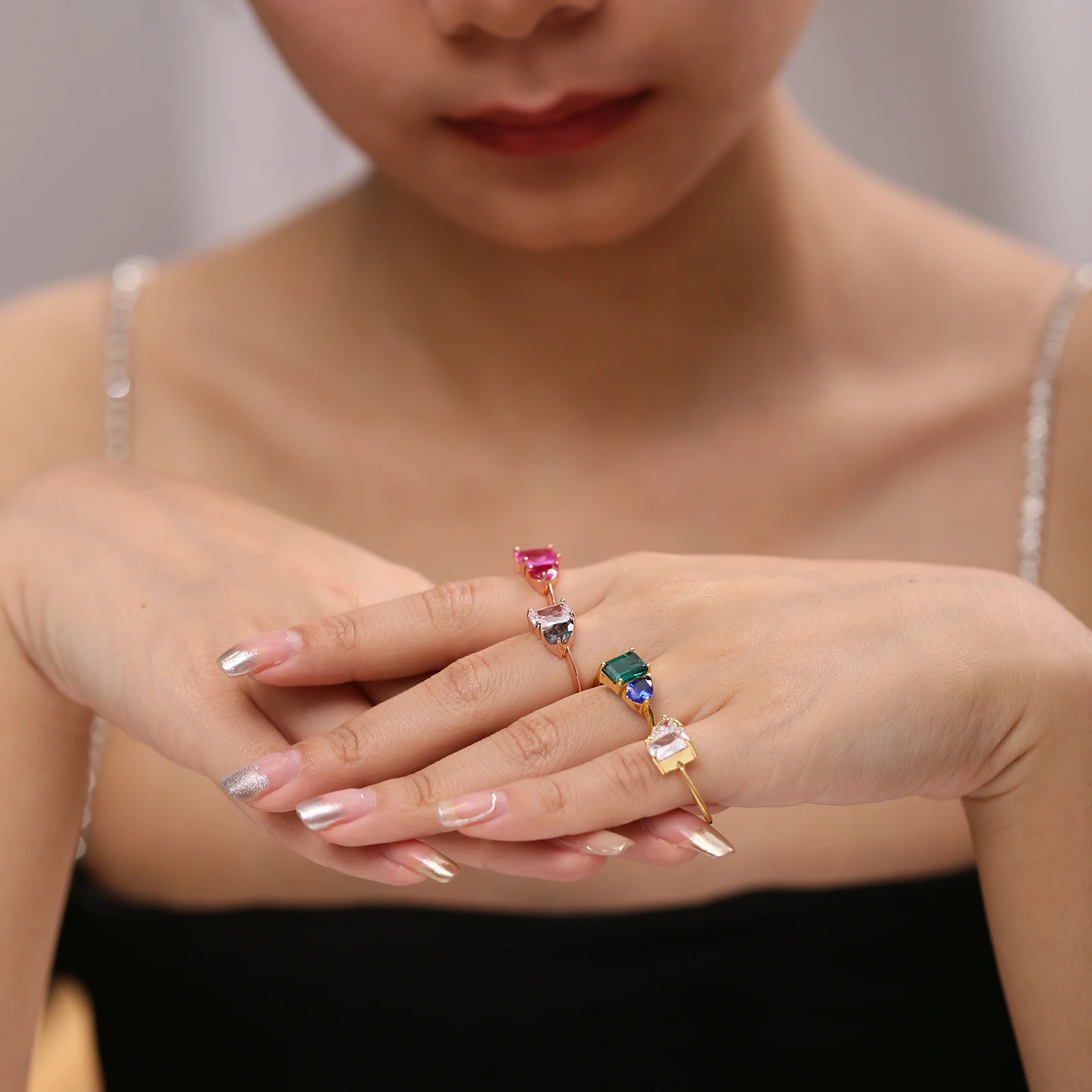 beauty Katı 14K 10K Sarı Altın Safir Zümrüt Yüzük Kadınlar için Armut Zümrüt Kesim Tektaş Yüzük Nişan Noel için