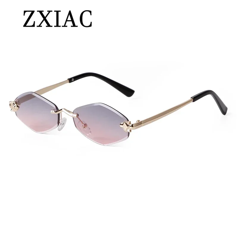 ZXIAC Fashion Rimless Frame Sunglasses Women Luxury Wolf Head Brand Designer Sun Glasses Men Frameless Metal Thin Leg Shades UV
