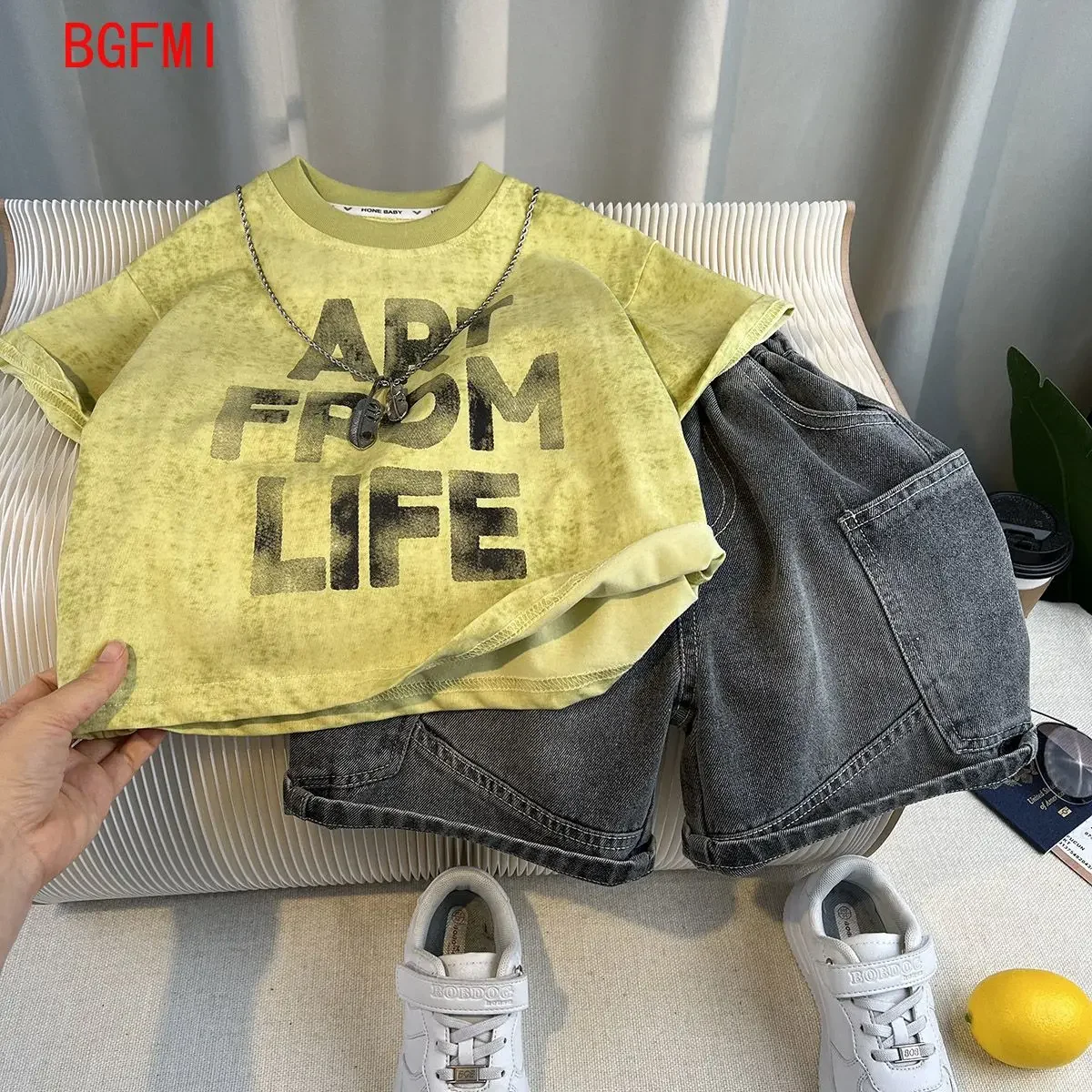 

Korean Children's Costume Summer Kids Top Shorts Outfits Boys Letter Printed Short Sleeved T-Shirt + Short Jeans 2pcs Set 2-11Y