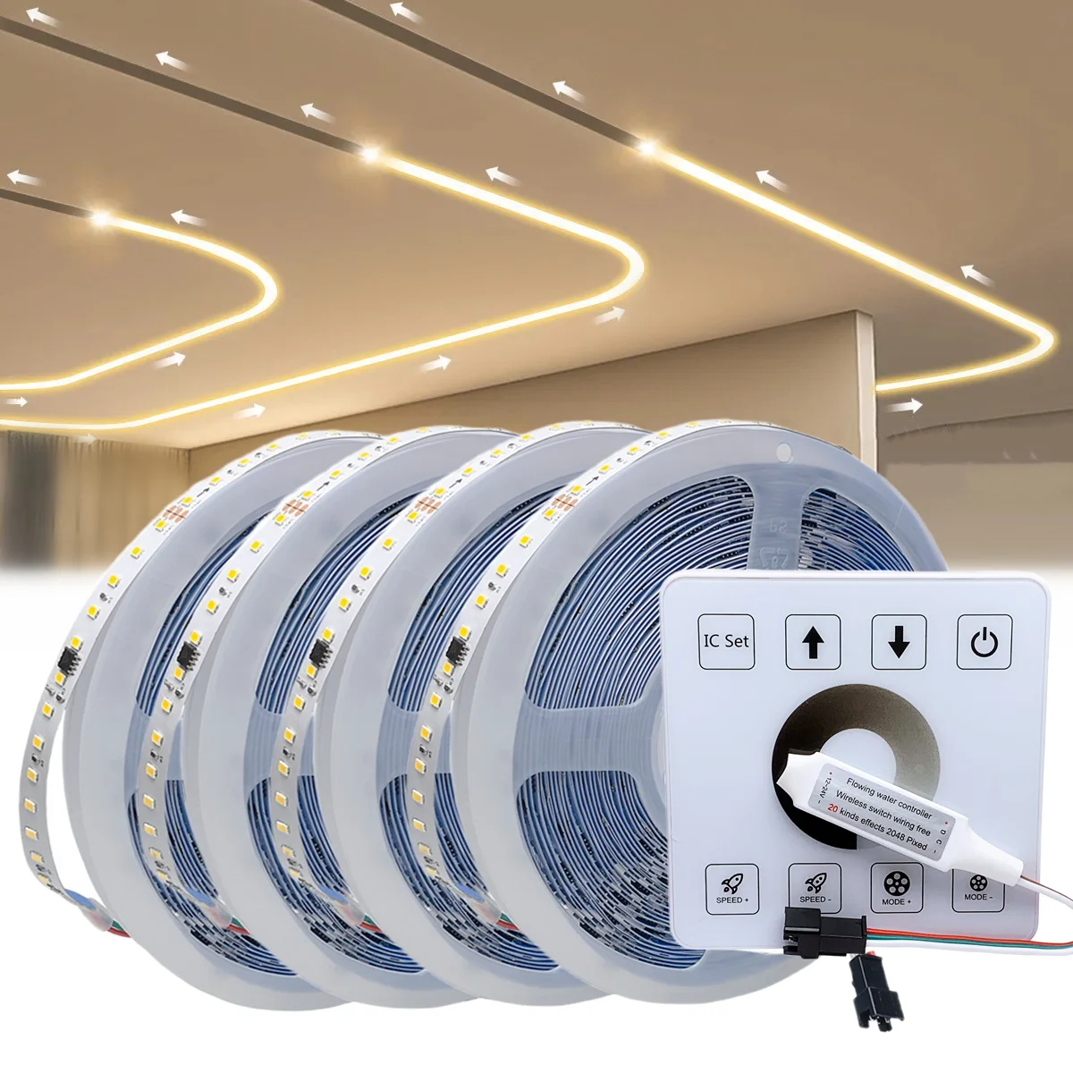 Running Water Flowing LED Strip Light WS2811 24V Horse Race Sequential LED Ribbon With RF Touch Panel Controller 10M 30M 40M Set