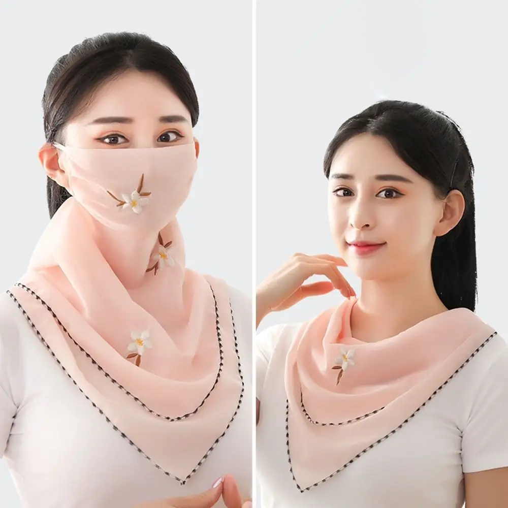 Embroidered Scarf Neck Scarf Sun UV Protection For Men Face Scarves Ice Silk Mask Sunscreen Veil Face Cover Triangular Scarf