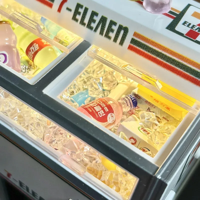 Mini 711 Small Freezer Toy Fridge Magnet Supermarket Miniature Horizontal Freezer Role-Play Ice Cream Toy Decoration Model