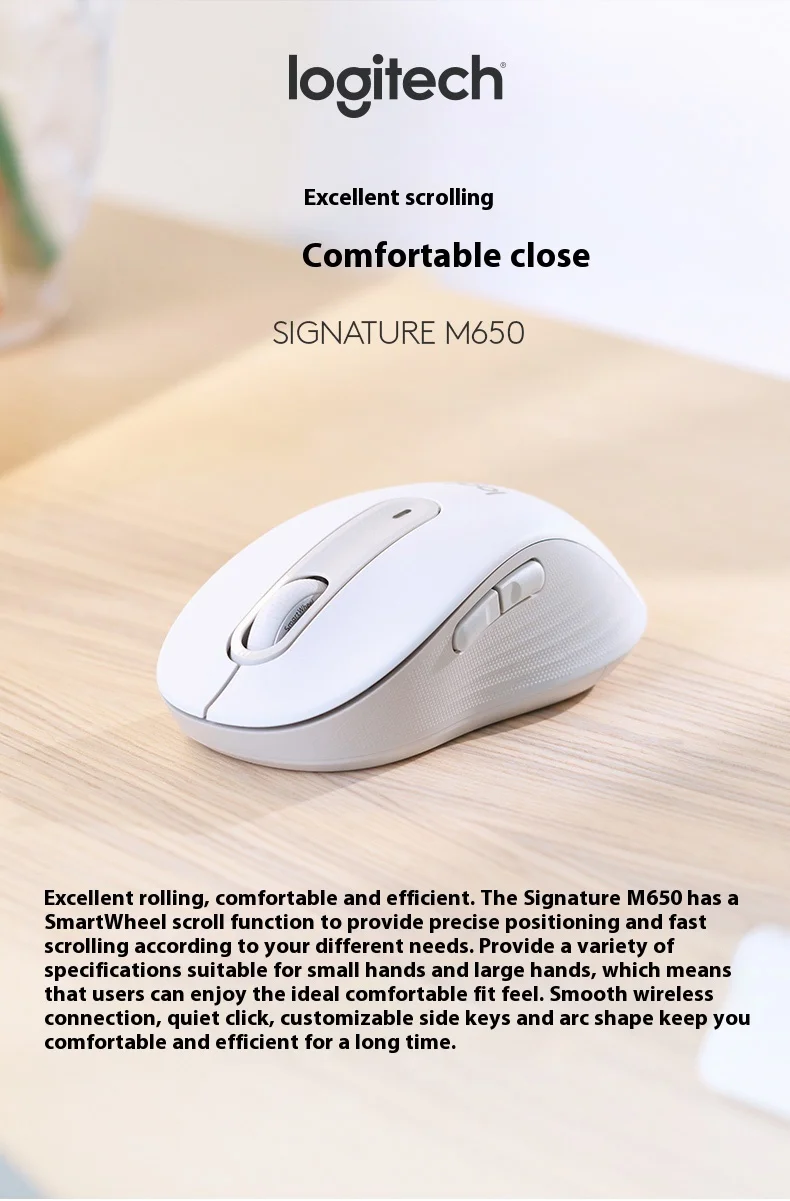 Logitech M650 Wireless Bluetooth LSilent Mouse Office Laptop Sensor Technology Advanced Optical Programmable Buttons Mice image 2