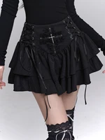 Faldas plisadas góticas Punk cruzadas para mujer, ropa técnica gótica para centro comercial, minifalda de vendaje de estética Grunge, ropa Alt