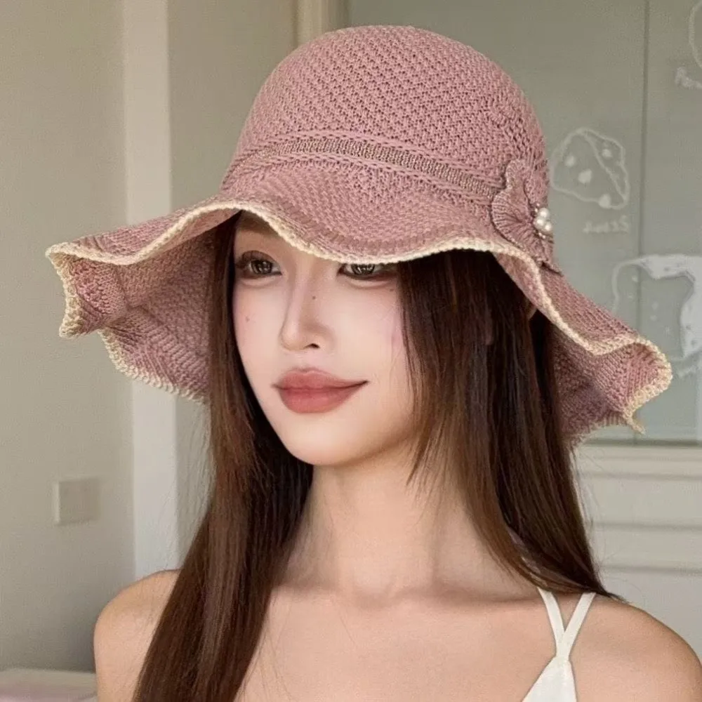 

Fashion Sun-protective Fisherman Cap Big Brim Breathable Bucket Hat Hand Weaving Spring Summer Sun Hat for Women