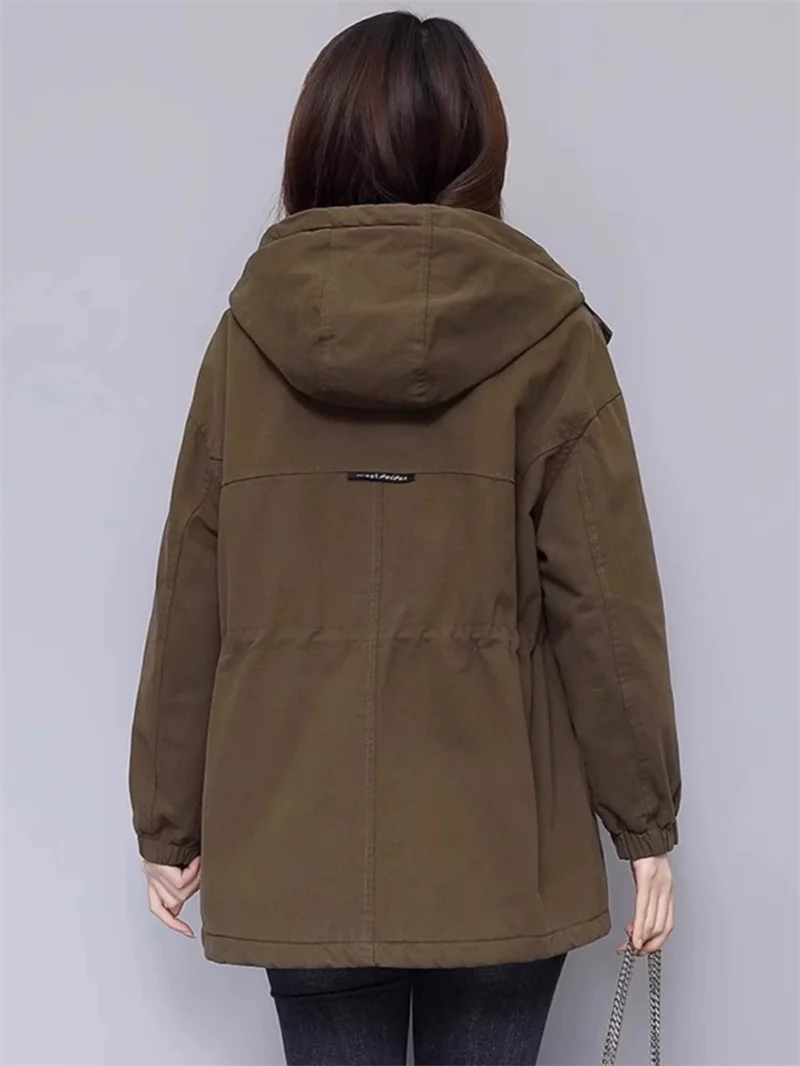 Women Windbreaker Parkas Overcoat Women's 2025 New Autumn Winter Fleece Jacket Loose Hooded Warm Zipper Female Basic Coat