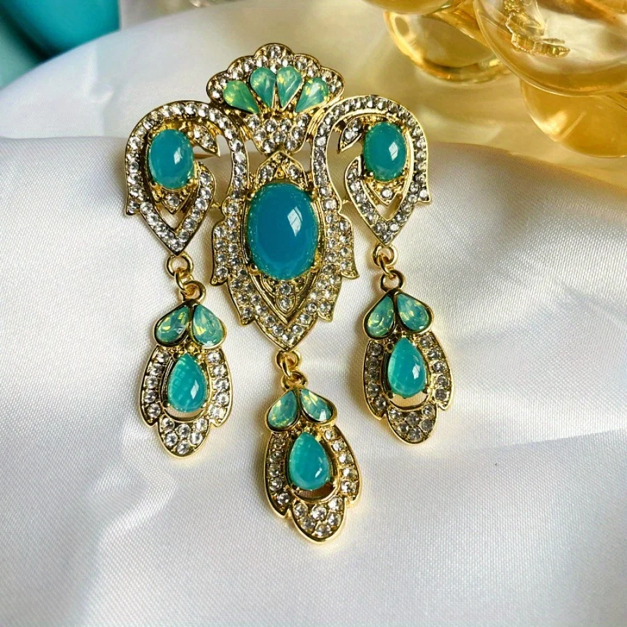 Women\'s Antique Palace Style Anti-glare Brooch Buckle Inlaid Resin Gemstone Senior Sense Cheongsam Accessories Corsage Pin