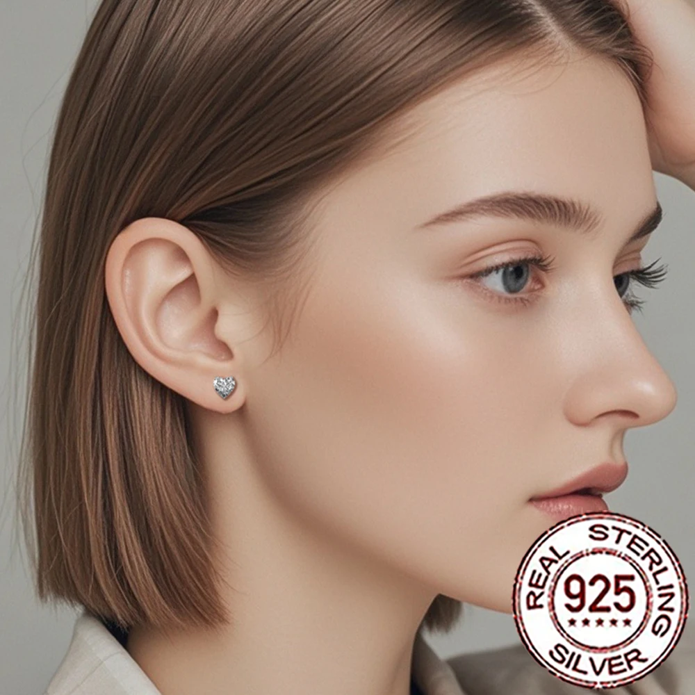 CWWZircons Genuine Sterling Silver 925 Romantic Shiny CZ Love Heart Shape Stud Earrings for Women Daily Party Fine Jewelry SE082