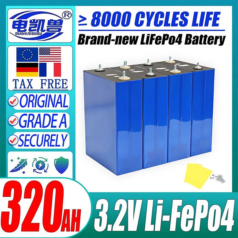 

New 3.2V LiFePo4 320AH High-capacity Battery Grade A DIY 12V 24V 48V Camping car Golf cart Rechargeable Battery Tax Free