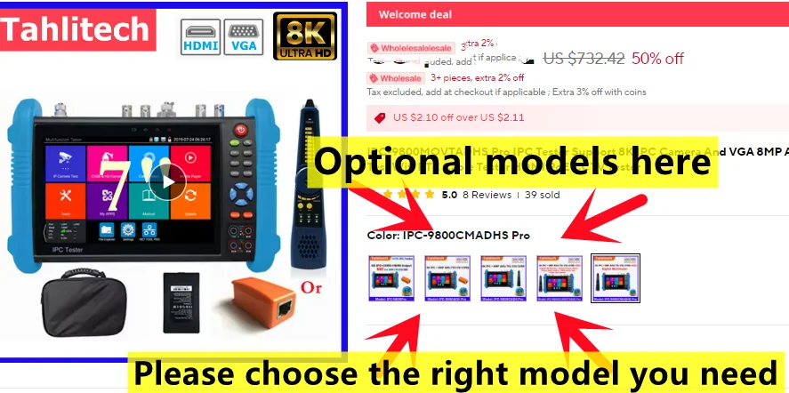 IPC-9800MOVTADHS Pro IPC Tester Support 8K IPC Camera And VGA 8MP AHD CVI TVI Test Wifi PTZ Cable Tester HDMI PoE CCTV Tester