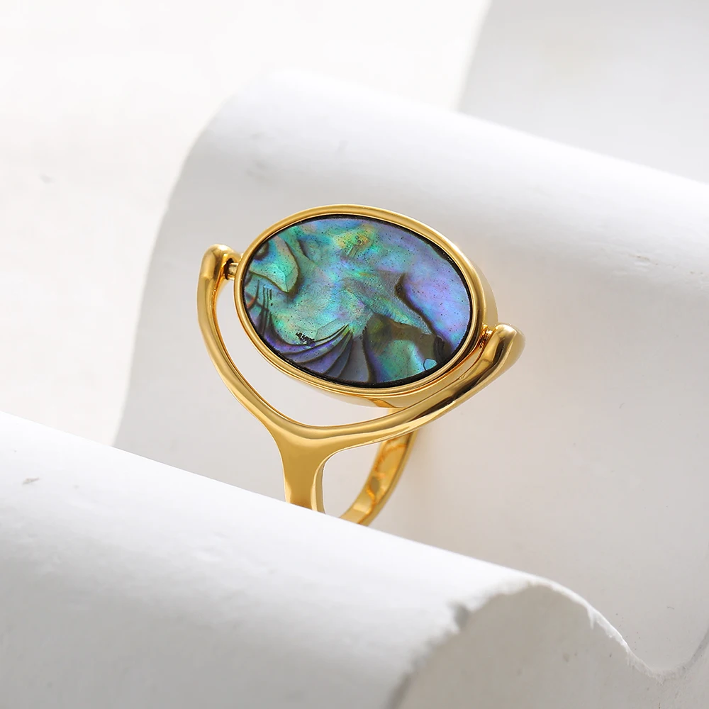 Elegant Real Natural White&Abalone Shell Rings for Women Special Design Double Sided Rotating Ring Charm Jewelry Party Gift