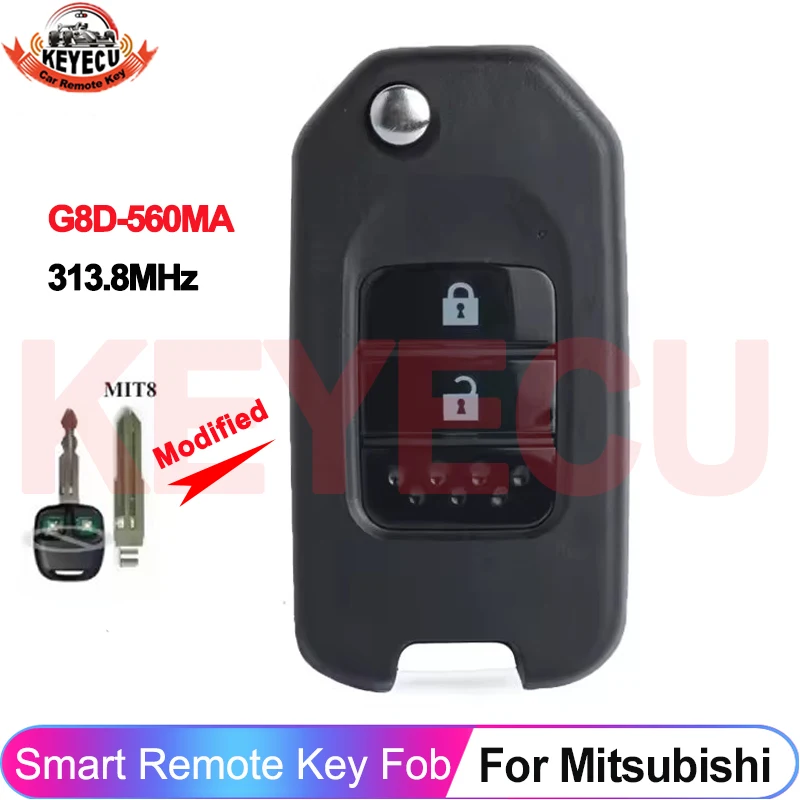 

Усовершенствованный выкидной ключ-брелок KEYECU с 2 кнопками, 313,8 МГц, для Mitsubishi Outlander, Pajero, Airtrek, L200, G8D-560MA