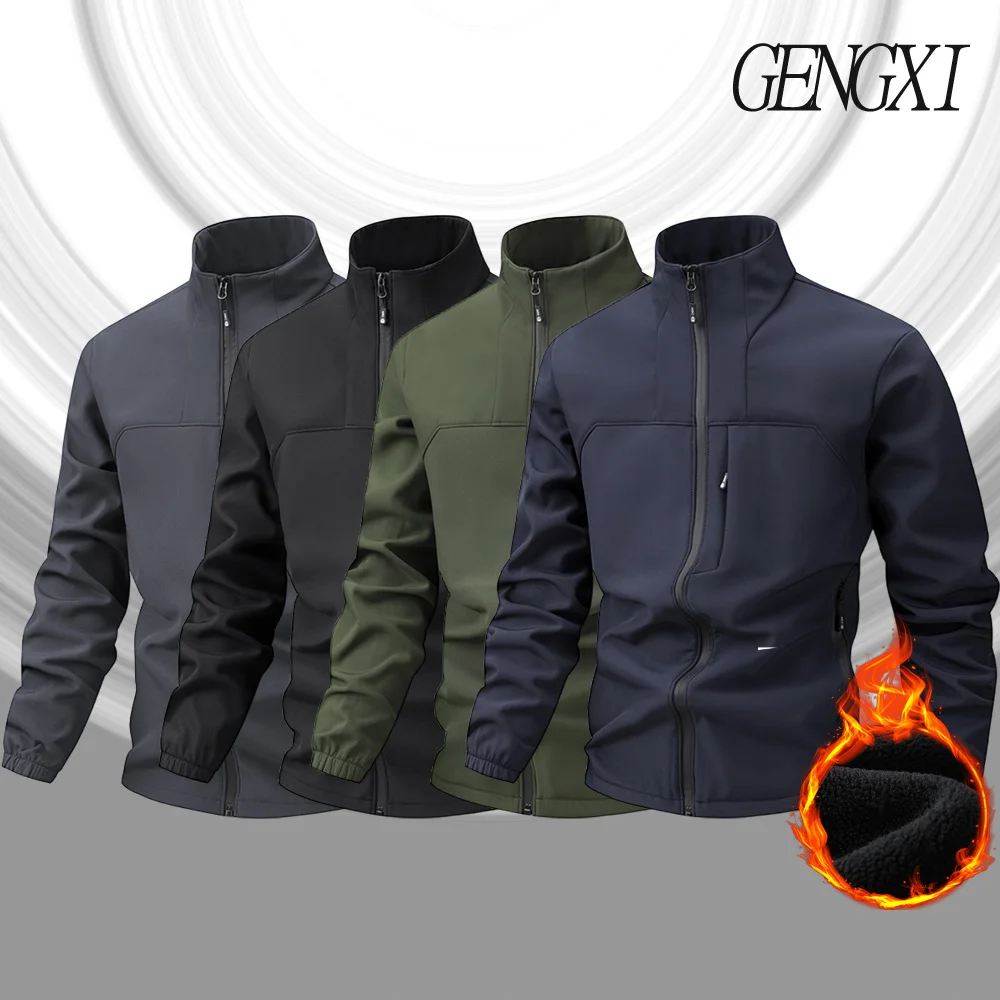 

2025 Autumn/Winter New Arrival Men's Softshell Tactical Jacket Casual Fashion Fleece-Lined Warm Stand-Up Collar Coat Windproof