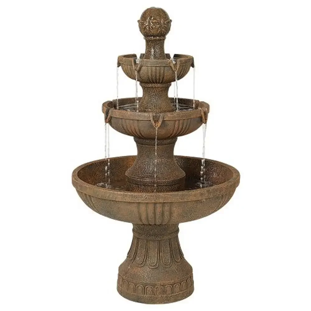 Italian Style 3-Tiered Outdoor Waterfall Fountain Lightweight Resin Design Geometric Pattern Detail Plug-in with Water Pump