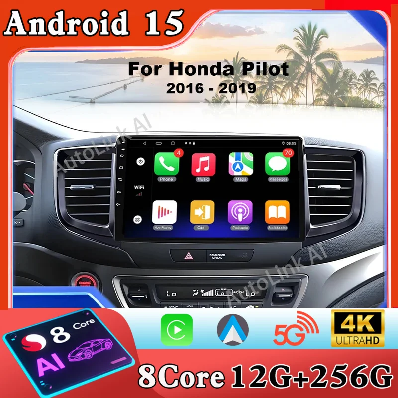 

Android 16 Carplay для Honda Pilot 2016-2019, автомобильное радио, 4G WIFI, GPS-навигация, мультимедийный видеоплеер, стереосистема с Bluetooth.