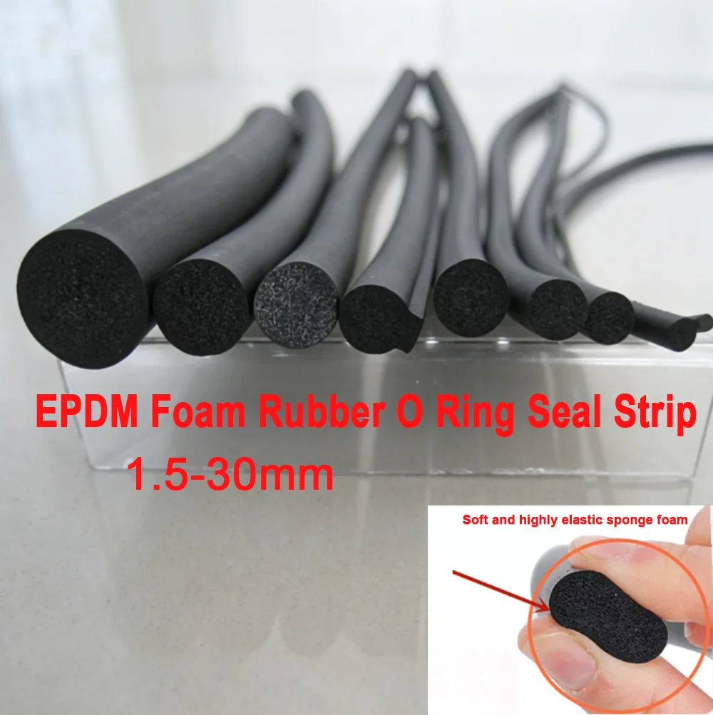 1/2/5/10M EPDM Foamed Rubber Round Sealing Strip 1.5/2/2.5/3/3.5/4-30mm Soundproof Dustproof O Shape Round Rubber Seal Strips