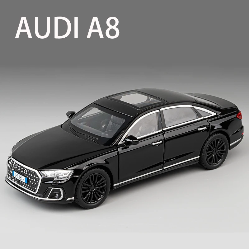 

1:32 AUDI A8 2024, модель игрушечного автомобиля из сплава, литье под давлением, металлическое литье, звуковой и световой автомобиль, игрушки для детей, автомобиль