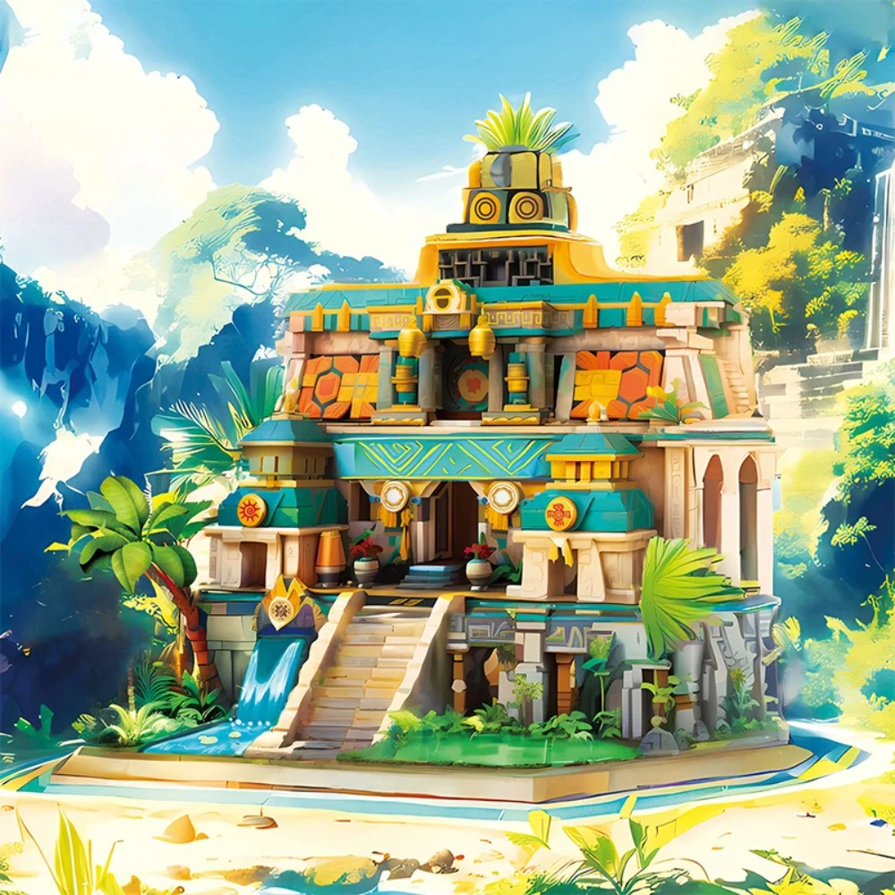 MOC-Juego de bloques de construcción del templo perdido del desierto griego antiguo, arquitectura de aventura maya, juguetes DIY para niños, regalo de cumpleaños y vacaciones