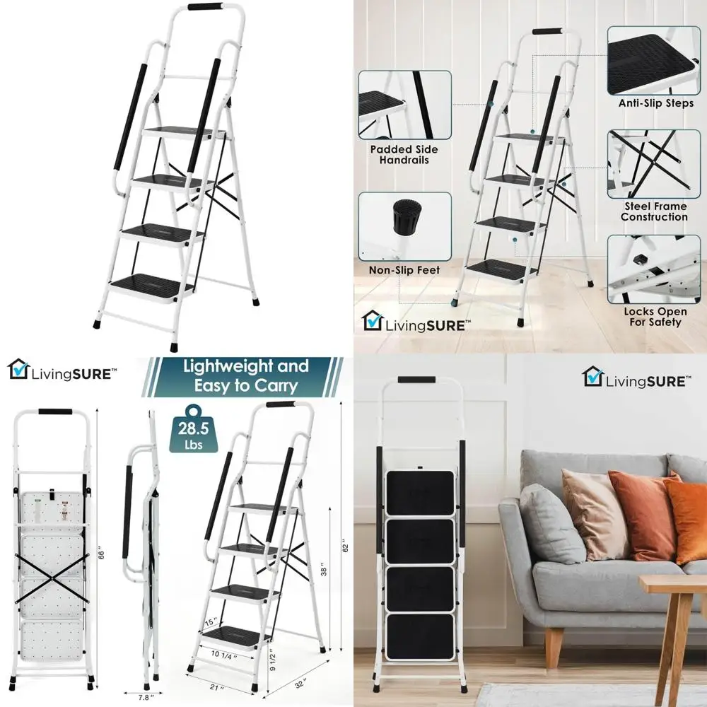 Scaletta di sicurezza pieghevole in acciaio resistente con gradini antiscivolo e corrimano imbottito: design salvaspazio, ideale per casa e lavoro