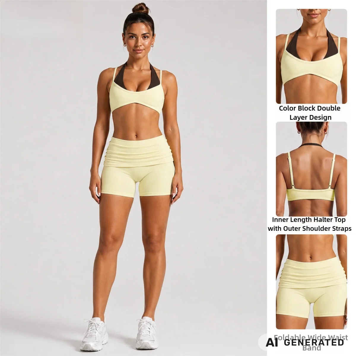 Women Halter Neck Backless Yoga Set Sports Bra Quick Dry Running Shorts Workout Outfit Gym Clothes Set