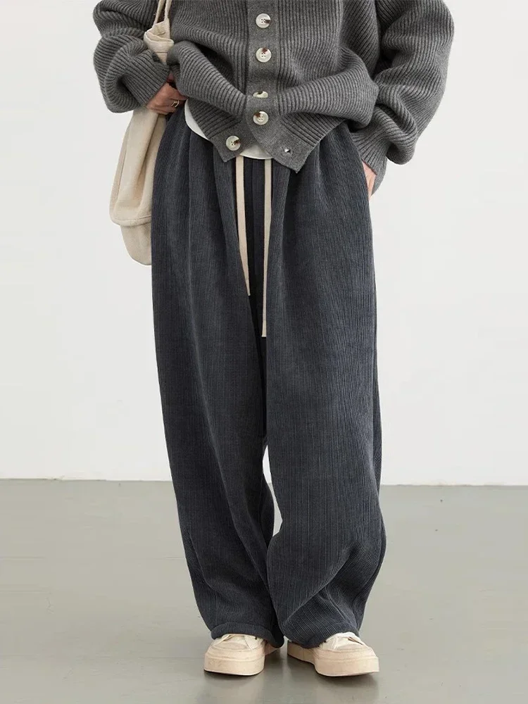 CHIC VEN Women Pant Loose Retro High Waisted Casual Wide Leg Pants Solid Plush Thick Warm Female Trousers Spring Autumn 2024