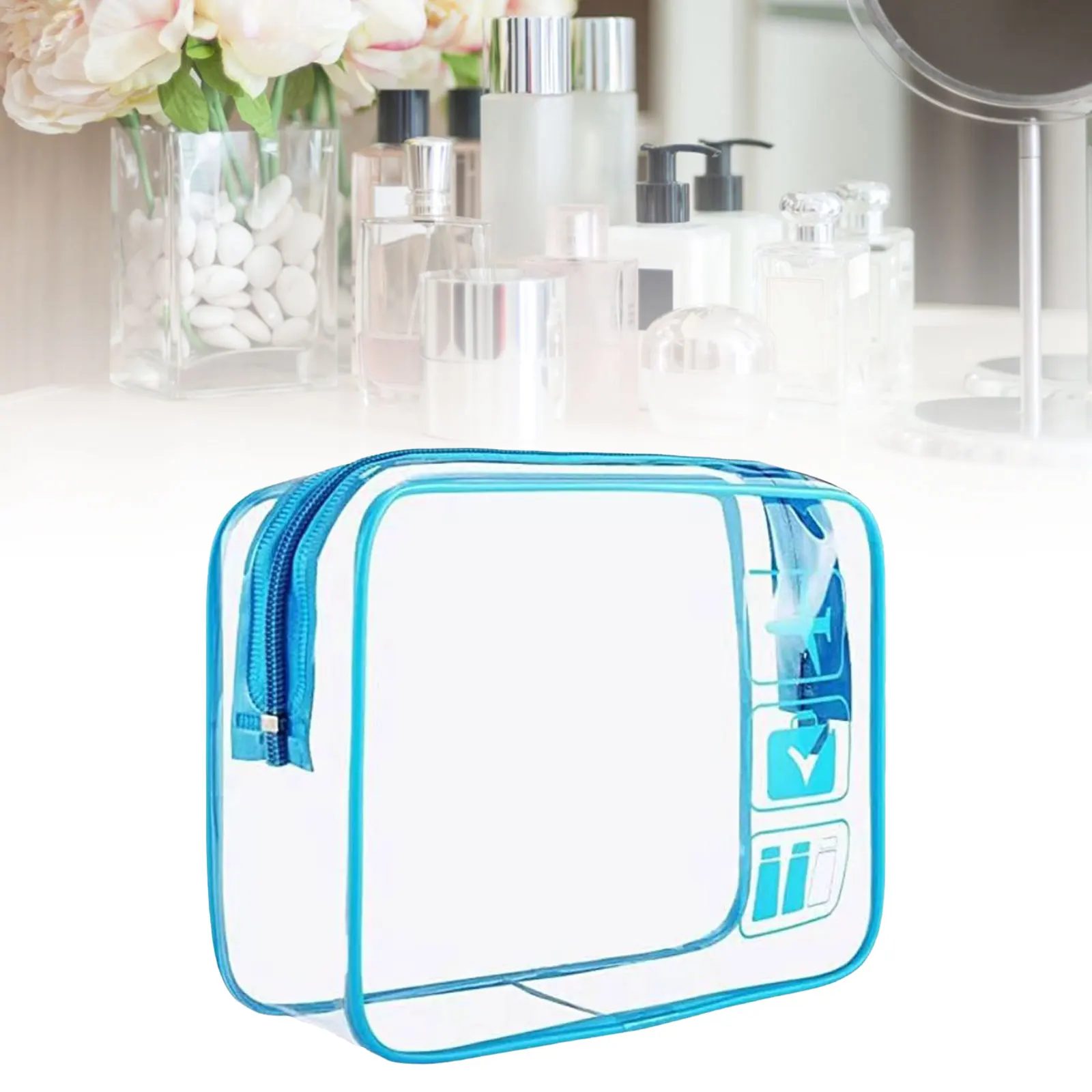 Clear Makeup Bag with Zippers Transparent Makeup Organizer Cosmetic Makeup Bags for Vacation Business Trip Airport Bathroom