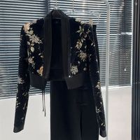 BESTBAFU Chinese Retro Flower Jacquard Jacket Women Fall Winter Fashion Satin Patchwork Short Coat Office Lady Outerwears 297P