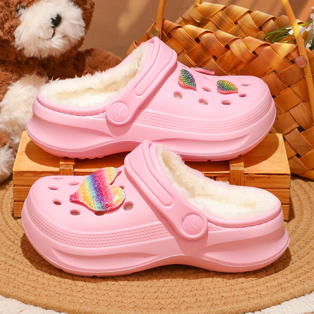 Kinder-Clogs und -Mules mit Fellfutter, leichte Garten-Schuhe mit Baumwollfutter, warme Hausschuhe für Jungen, Mädchen und Kleinkinder, 168. – Detail 11