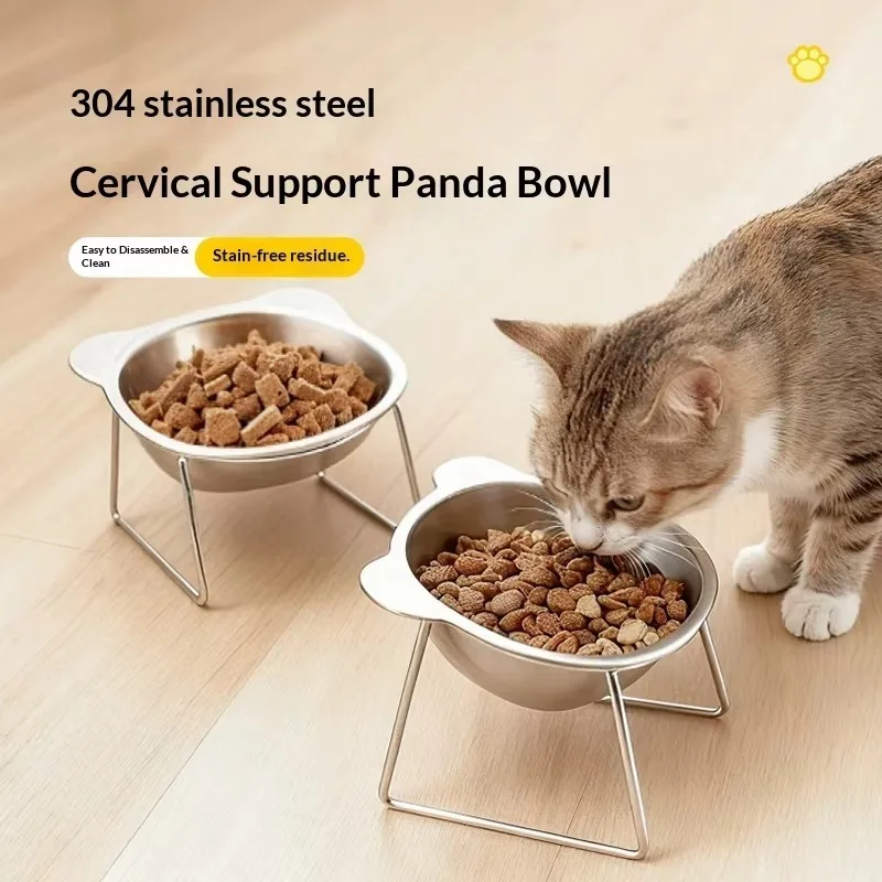 

304 Stainless Steel Cat & Dog Pet Bowl-Not Easy to Knock Over Neck Protection Heightened Design