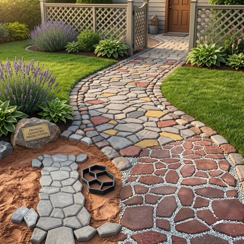 35cm Irregular Stone Pavement Mold, DIY Concrete Paver for Garden Walkway, Reusable Cement Stepping Stone Form