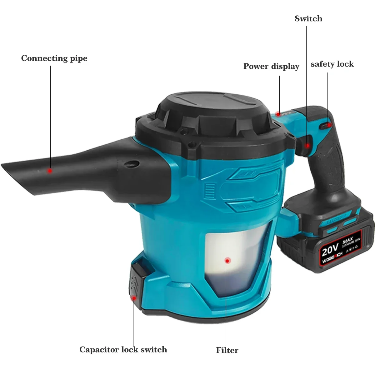 مكنسة كهربائية لاسلكية قابلة لإعادة الشحن 18 فولت، محمولة باليد، سجادة أرضية، ماكينة تنظيف شعر الحيوانات الأليفة لبطارية 18 فولت #4