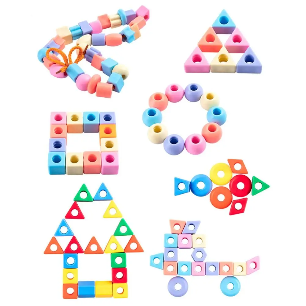48/100/160PCS Multicolor Montessori Threading Beads Toy Building Blocks Bracelet Toy DIY Beaded Game Fine Motor Skills Plastic