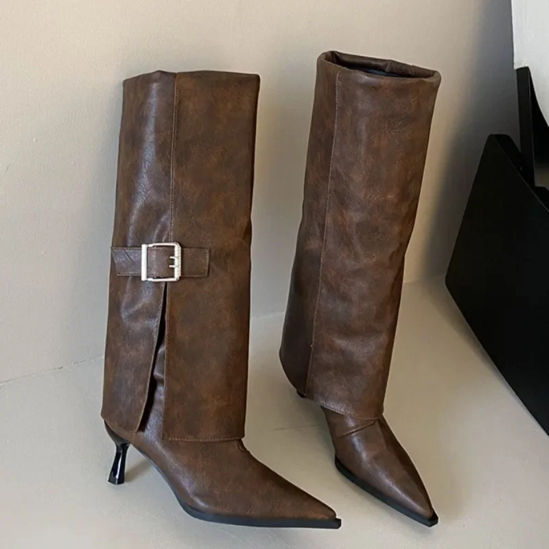

Women's Long Boots High Heels Fashion Pointed Toe Elegant Shoes Designer Knee High Boots Party 2025 Winter New Pumps Zapatillas