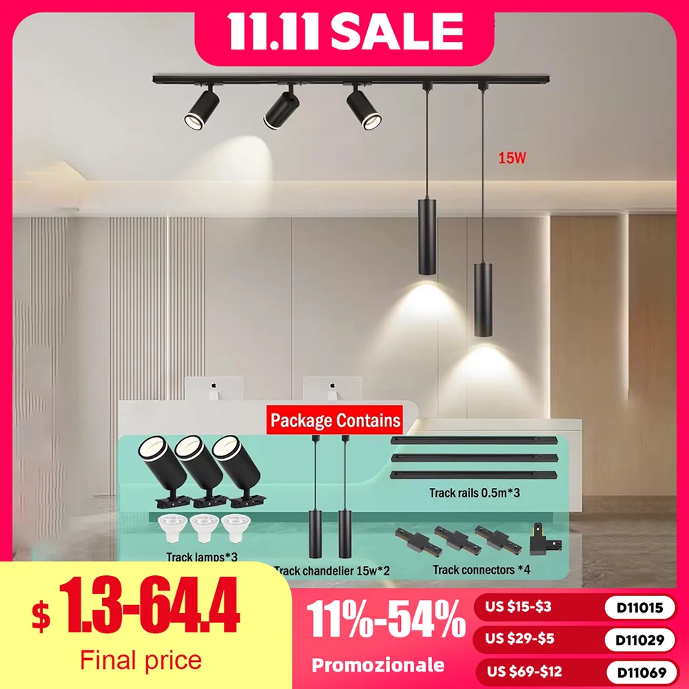 

Track Light 85-265V gu10 Ceiling Track Lamp Rail Lighting System Set Rails Spot Clothing Shop Living Room Store Home Free bulb