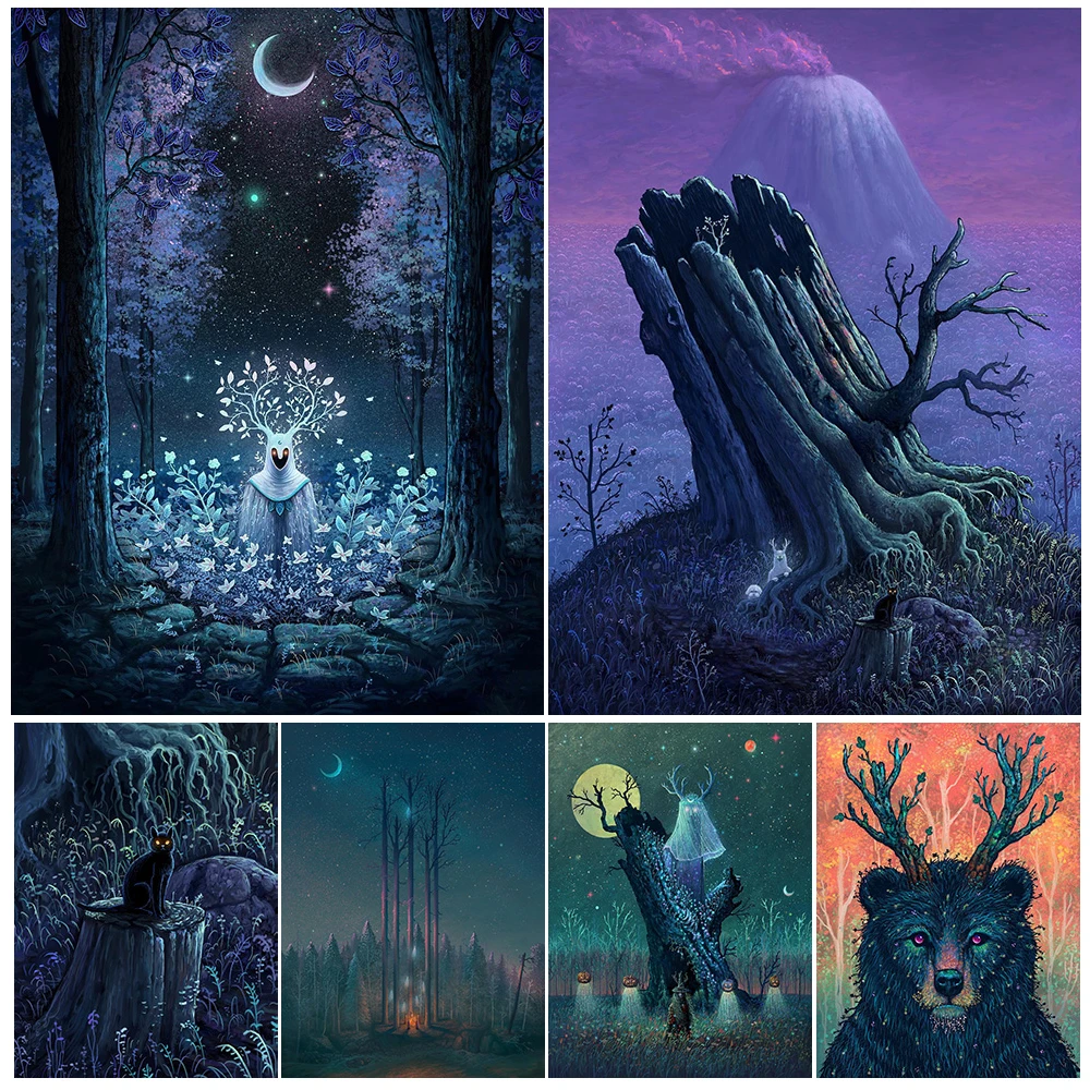 

The Tree Of Life In The Forest Wall Art Canvas Painting The Guardian Of The Jungle & The Woodland Spirit Art Poster Print Decor