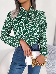 2023 Women Casual Bow Long Sleeve Chiffon Blouse Office Lady Shirt