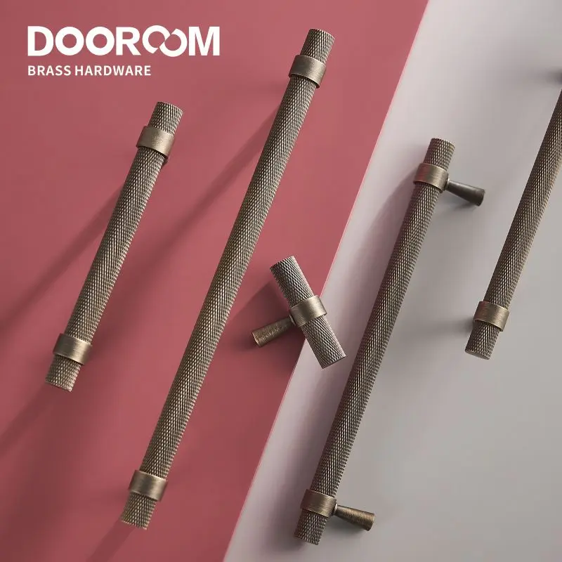 Dooroom Brass Knurled Furniture Handles Antique Brass Cupboard Wardrobe Dresser Shoe Box Drawer Cabinet T-bar Pulls